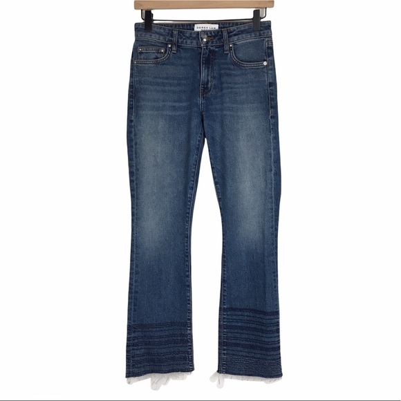 DEREK LAM DENIM Gia Crop Flare Jeans Mid Rise Embroidered Look Stripe Size 25 - Picture 13 of 13